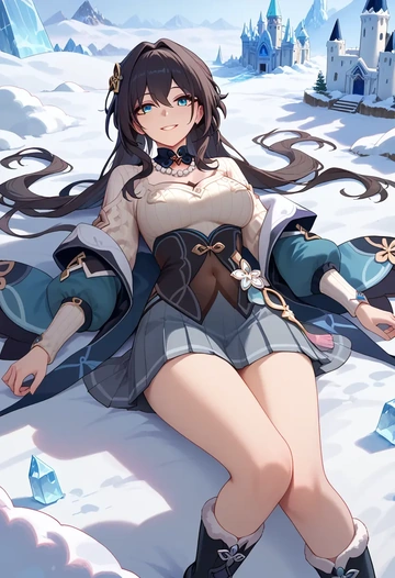 star rail,ruan mei,winter,student uniform,puffer coat  - AI generated anime art